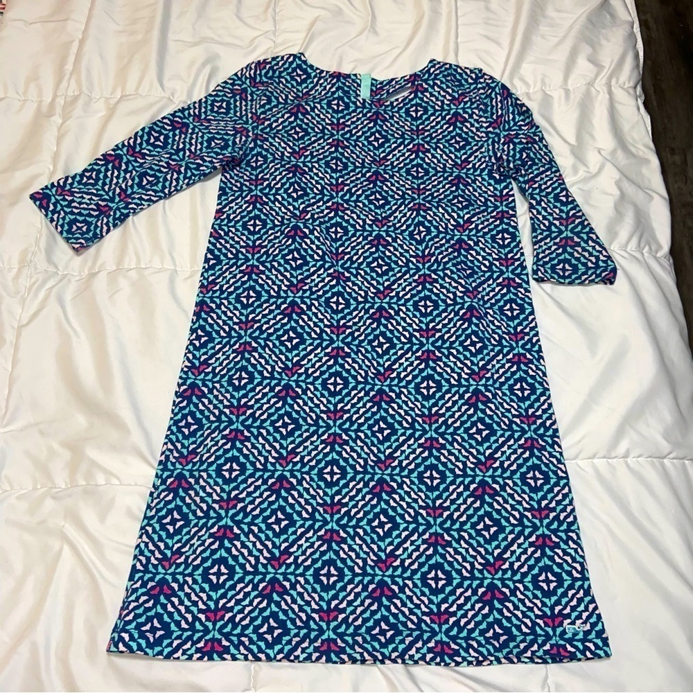 Vineyard Vines Girls Dress Whale Tale Size XL 16 Blue Pink Print Zip Up